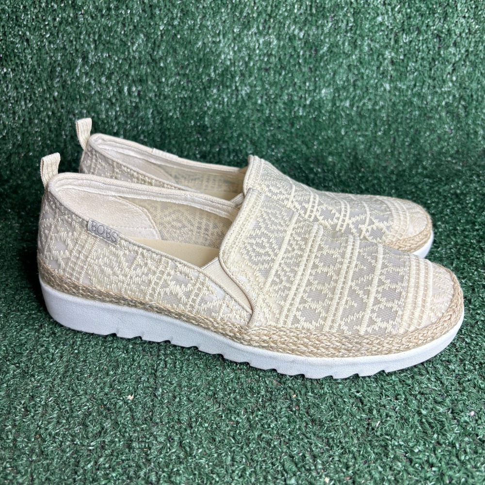Skechers BOBS Flexpadrille Hi-Crisp Meadow Espadrille Slip On Natural Womens 8